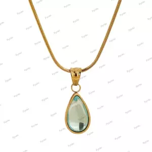 Vòng cổ giọt nước PYCOU, Vòng cổ giọt nước mạ vàng bằng thép titan, Vòng cổ đại dương màu xanh được đánh bóng cổ điển Trang sức nữ