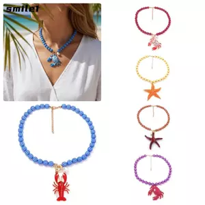 Vòng cổ đính cườm SMILE, Mặt dây chuyền tôm hùm Mặt dây chuyền sao biển Vòng cổ chủ đề đại dương, Trang sức thời trang Phong cách Boho Hạt đầy màu sắc Mặt dây chuyền Vòng cổ nữ
