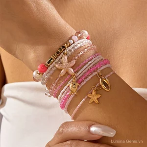 Châu Âu Mỹ Bohemian Kỳ Nghỉ Vòng Tay Bộ Nữ Mùa Hè Bãi Biển Dopamine Sao Biển Vỏ Rùa Hạt Gạo Vòng Tay