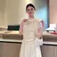 AN.MART Mùa Hè Pháp Ngọt Ngào Satin Nơ Ren-up Slim Tay Ngắn Dệt Kim Áo Thun Nữ VN