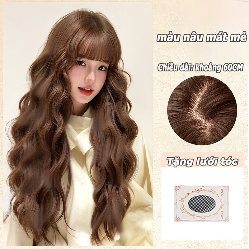 Tóc giả dệt kim nguyên đầu,60cm,Tóc giả nữ nguyên đầu,Kèm conbo phụ kiện, TƠ MỀM MỊN KHÔNG BỊ ĐỔ BÓNG