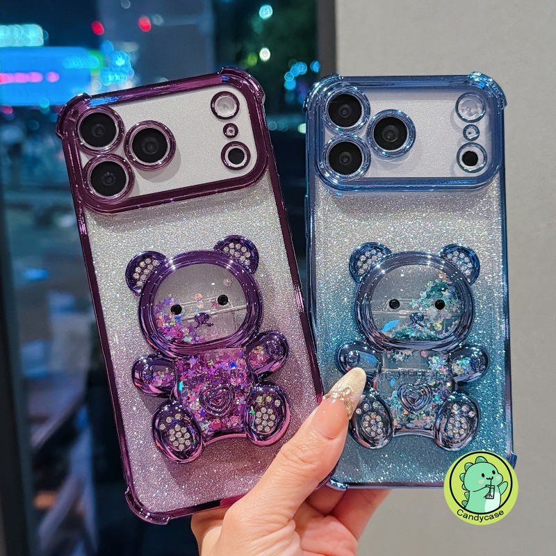 Ốp Điện Thoại Lấp Lánh Có Chân Đế Cho Realme C100 C100i C85 Pro C83 C75 C75X C73 C71 C67 C65 C63 C61 C60 C55 C53 C35 C33S C31 C30S 4G 5G Vỏ Mềm Trong Suốt Gấu Dễ Thương