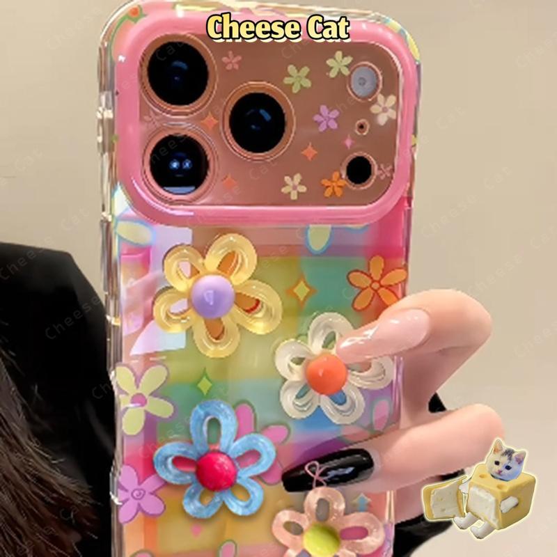 Ốp điện thoại bảo vệ ống kính hình hoa 3D đầy màu sắc cho iPhone 17 Pro Max 13 12 11 15 16 Plus Xs XR