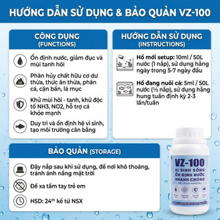 VZ-100 Vi Sinh Sống Làm Nước Trong Nhanh Chóng - Phân Huỷ Chất Hữu Cơ Ổn Định Môi Trường Nước