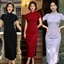 WHX [Sườn xám dài vừa phải] Đầm mỏng kiểu dáng sườn xám dài họa tiết xương cá Sườn xám cổ điển