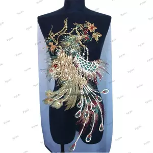PYCOU Thêu Đính Kim Sa Lấp Lánh, Lưới Đen Con Công Phượng Hoàng Táo, Thời Trang DIY Ren Vải Áo Choàng Đính Trang Trí Đám Cưới