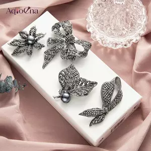 AqToCna Retro Pha Lê Ngọc Trai Hoa Nơ Hình Thổ Cẩm Khăn Pin Phụ Kiện Trang Sức AqToCna