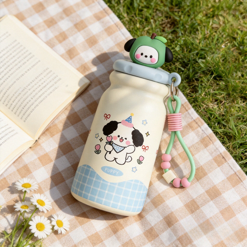 Bình Nước Giữ Nhiệt Táo 500ml Đáng Yêu,Có Ống Hút Và Lọc Dành Cho,Inox 316 An Toàn,Cho Bé đi Học