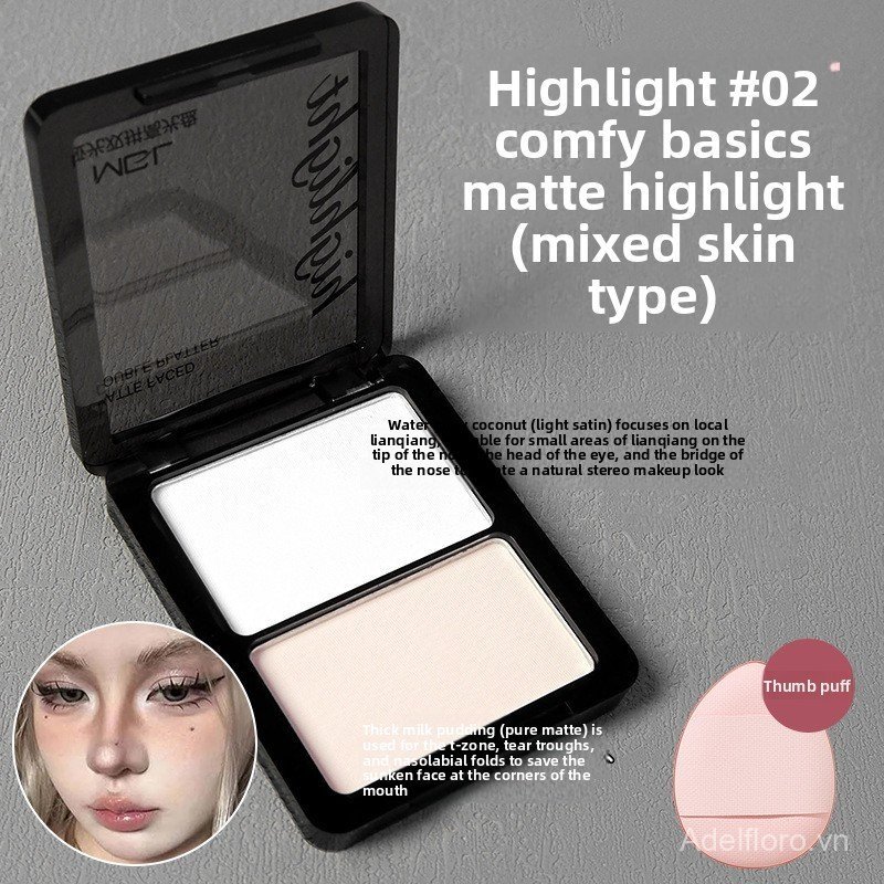 [2026 Mới] Bảng Mặt Matte Kép - Bột Khô Ướt, Làm Sáng Tự Nhiên, Phấn má Hồng Đường Viền