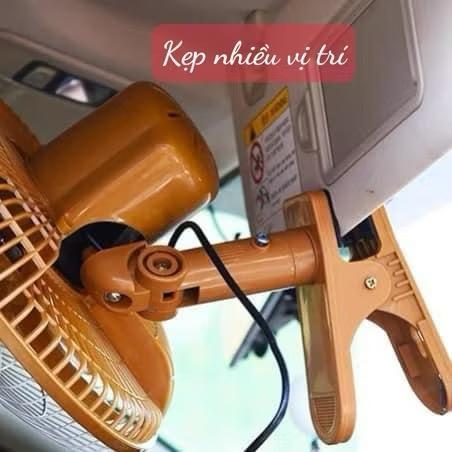 Quạt vàng lồng to 12V và 24V Kẹp Trên Ô Tô, Xe Hơi, Xe Tải Có Lồng Sắt Cao Cấp Kẹp Bình Ắc Quy Thiết Kế Nhỏ Gọn Tiện Lợi