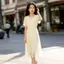Váy cổ tròn Tencel Phiên bản eo hẹp kiểu Pháp mùa hè 2026 Phong cách nữ dáng ôm hơn Váy dài thời trang