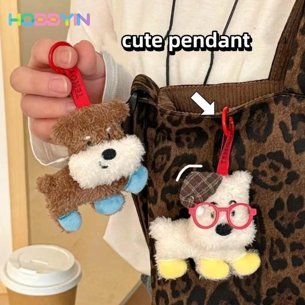 HOBBYIN Móc khóa Mặt dây chuyền trang trí, Mặt dây chuyền chó sang trọng hoạt hình, Ba lô nhân vật chó Mini dễ thương treo trang trí Túi đựng tai nghe Dây