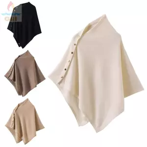 Khăn choàng GILL Pashmina, Ấm áp không đều dệt kim dày ấm áp Poncho, Dày có nút Áo len thông thường Khăn choàng mùa thu đông