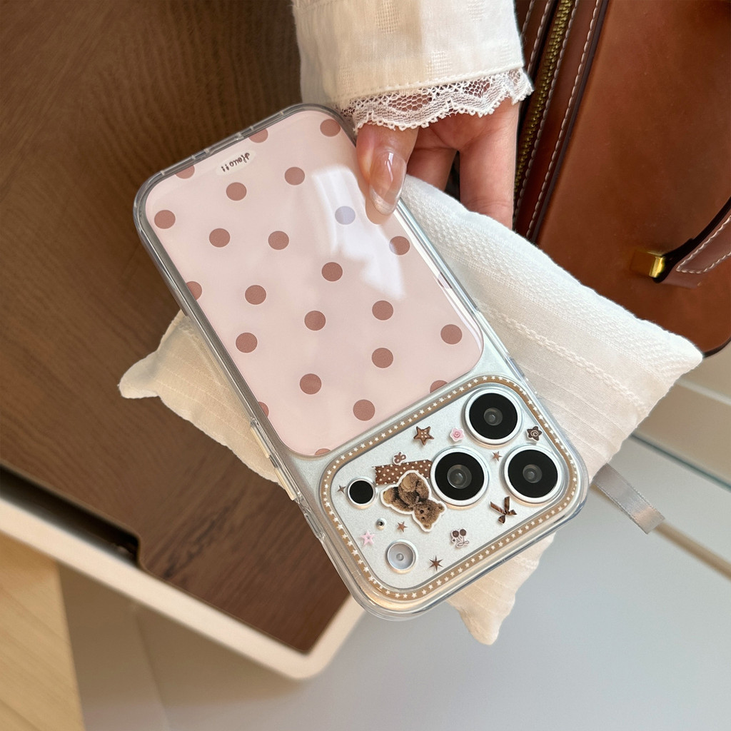 Ốp lưng iPhone chấm bi hình gấu nhỏ dễ thương phù hợp cho iPhone 17 Pro Max 16 15 14 13 12 11 Vỏ bảo vệ chống rơi LAHH