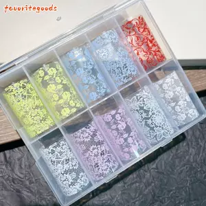 FAVORITEGOODS Ren Chuyển Móng Tay Đề Can, Ren Hồng Xanh Trắng Móng Tay Lá, Giấy Chuyển Hoa DIY Làm Móng Tay
