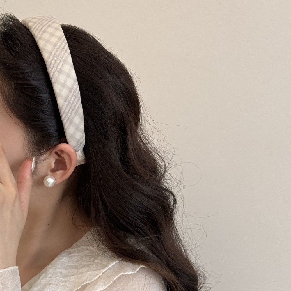 Hululu / Băng đô xốp đi lại phong cách Hàn Quốc Chất lượng cao Retro Kẻ sọc ép lạnh Phong cách phương Tây Tông màu xám Nữ Kẹp tóc phù hợp