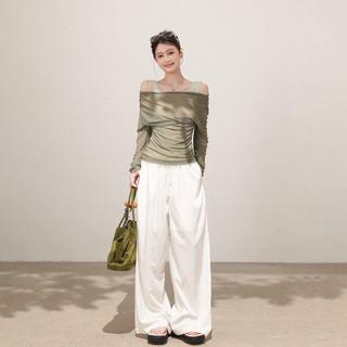[Hàng mới về] Áo thun dài tay hai mảnh thêu màu tương phản dành cho nữ mùa hè phong cách Hàn Quốc Slim-F