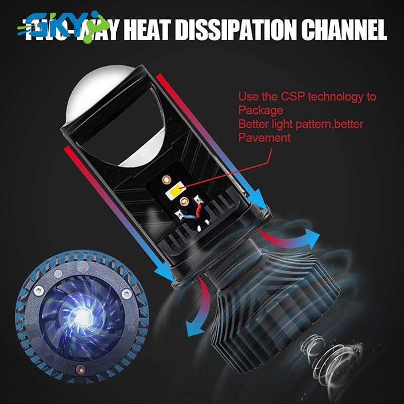 GKY 1 Cái T9 Đèn Pha Led Ô Tô H4 Gần Xa Tích Hợp Siêu Sáng Đèn Pha Xe Máy Điện Ống Kính Đôi Y9 GKY
