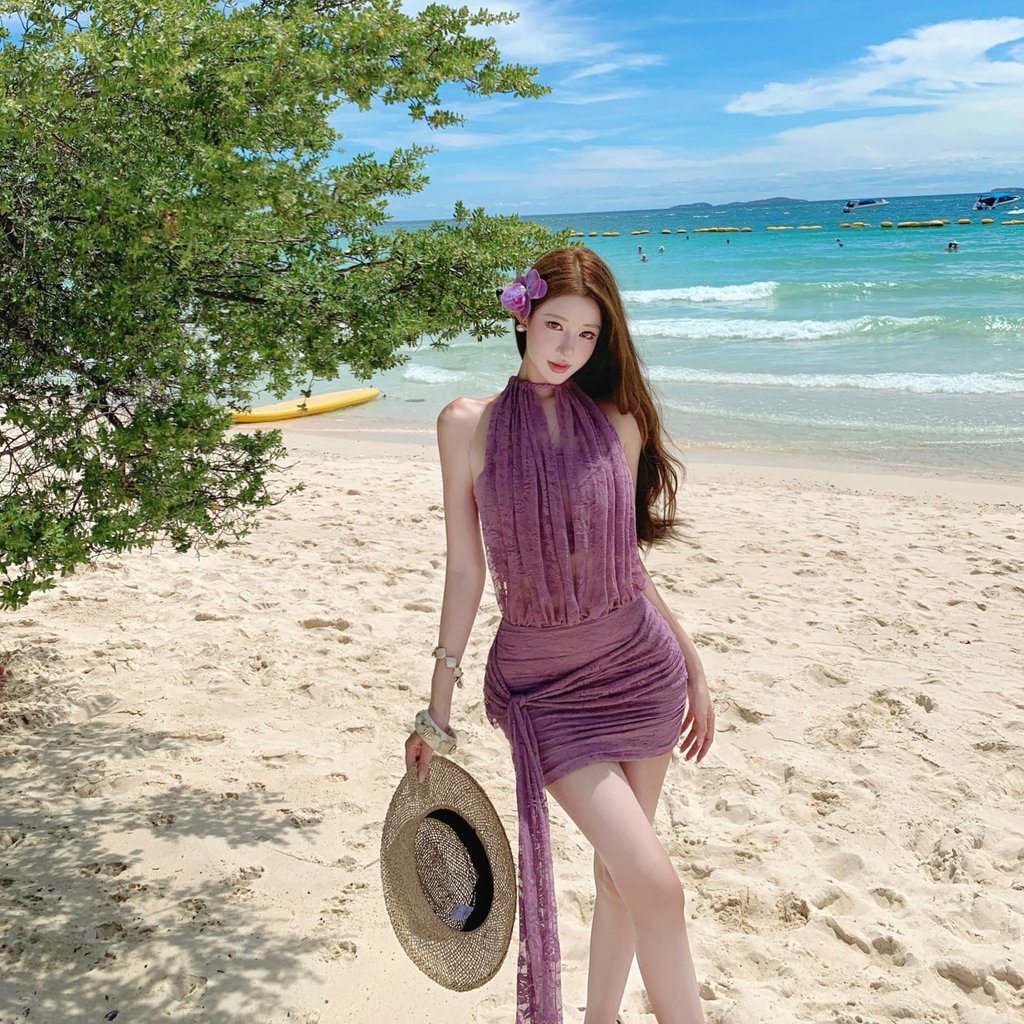 Đầm ren body tím đi biển sexy