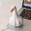 {WELV}Resin Duck Figurine with Garlic Detail Cartoon Desk Ornament White 11.5 x 7.8 cm