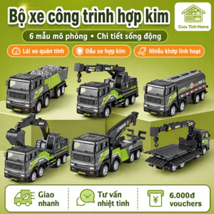 Đồ Chơi Mô Hình Xe Công Trình Hợp Kim Và Nhựa An Toàn – Máy Xúc, Xe Cẩu, Xe Trộn Bê Tông, Quà Tặng Cho Bé Trai