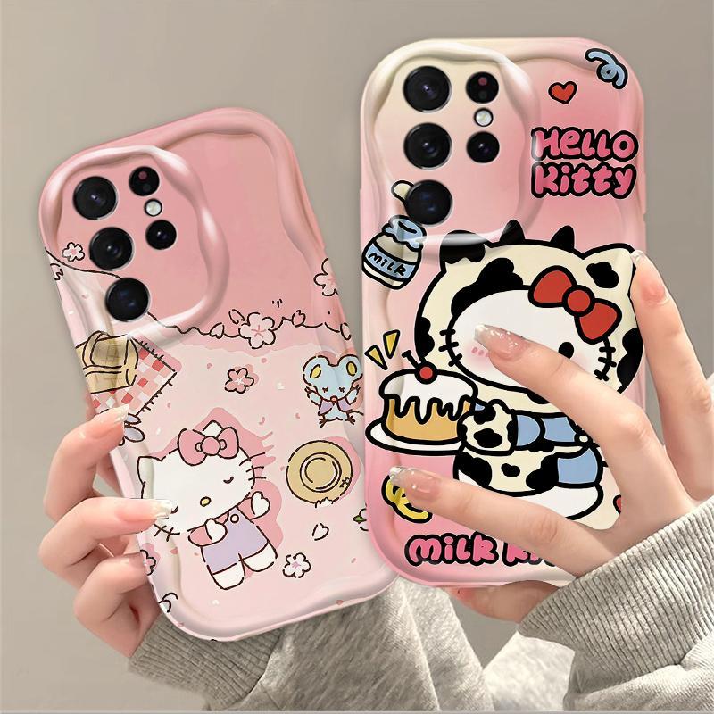 Thích hợp cho Samsung S20 S21 S22 S23 S24 S25 S26 + FE Plus Ultra 3D Bảo vệ TPU mềm Phim hoạt hình Kitty Nữ Vỏ điện thoại chống sốc