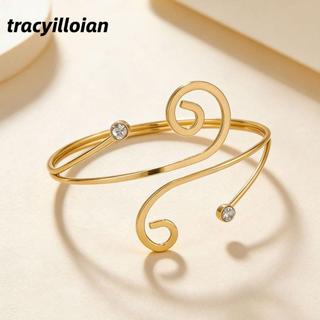 TRACEILLOIAN Music Note Open Bangle, Vòng đeo tay vòng đeo tay vàng / bạc phong cách Punk, Vòng tay xoắn ốc hình học có thể điều chỉnh bằng kim cương giả thời trang Trang sức kỳ nghỉ