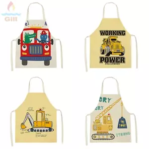 Tạp dề trẻ em GILL, Tạp dề vẽ tranh chủ đề xe ô tô, Máy xúc cần cẩu chống nước cứu hỏa Xe tải làm sạch quần áo Sử dụng tại nhà