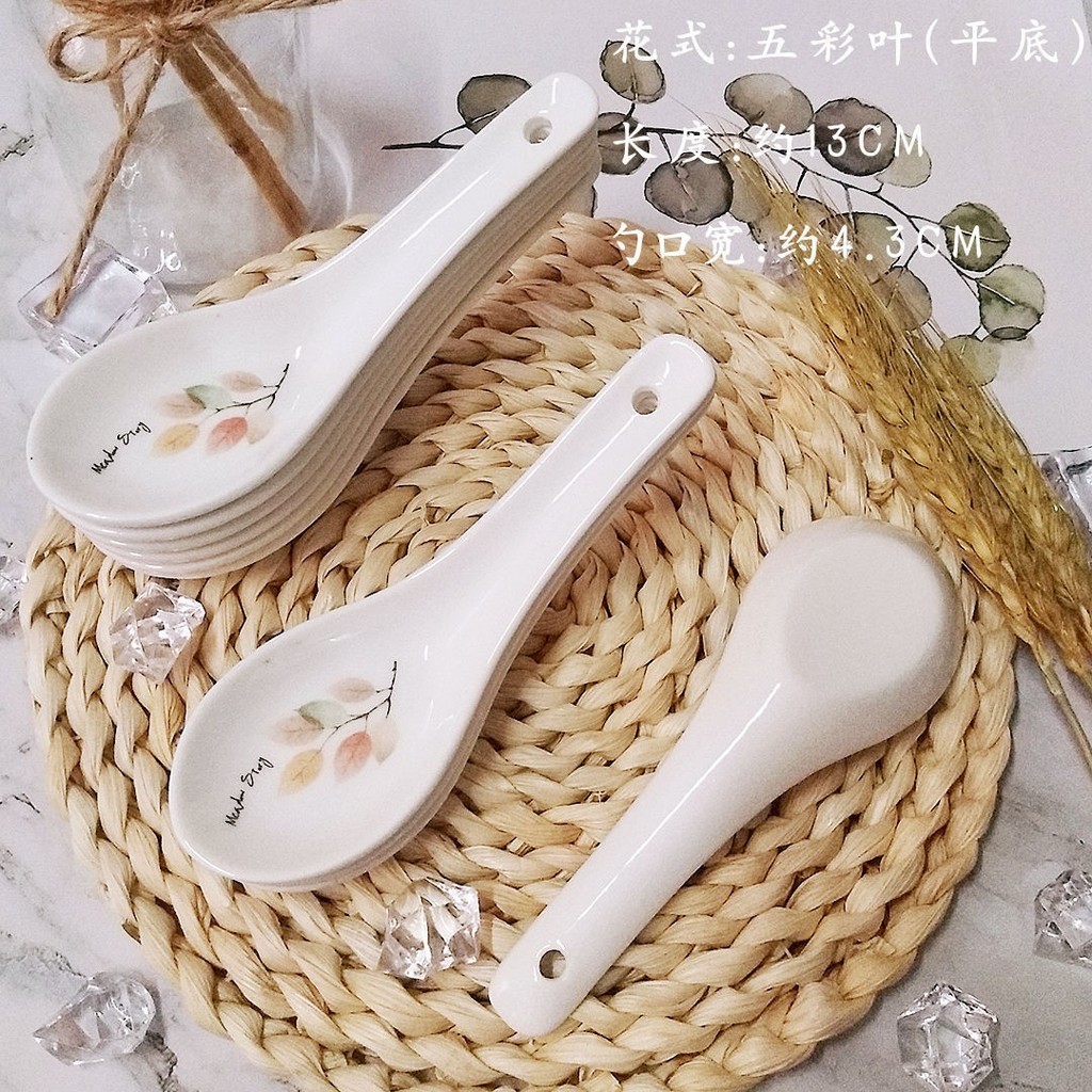 Thìa Canh Gốm Đáy Bằng Thìa Hộ Gia Đình Thìa Uống Súp Khách Sạn Nhà Hàng Xương Trung Quốc Thìa Sáng Tạo Hai Kim
