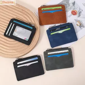 Ví đựng thẻ nam OUSXA, Ví công sở Mini bằng da PU ngắn, Dây kéo hiện đại Cửa sổ trong suốt nhiều thẻ Hộp đựng thẻ tín dụng mờ nhiều thẻ mang theo hàng ngày