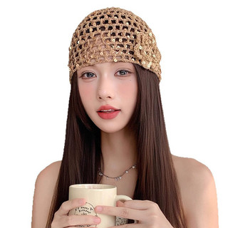 1 chiếc Retro thanh lịch sequin hoa dệt mũi mũ mùa hè mỏng thoáng khí rỗng dệt kim mũ chui đầu