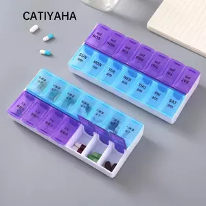 Hộp đựng thuốc CATIYAHA, Hộp đựng thuốc chống ẩm 14 lưới, Hộp đựng Tablte hàng tuần 7 ngày đôi