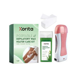 Bộ máy sưởi sáp tẩy lông dạng cuộn di động Xorita - Hộp sáp lô hội + Bộ tẩy lông tại nhà - Sáp cuộn lô hội nhẹ nhàng cho cánh tay chân Bikini Da mịn không có lông