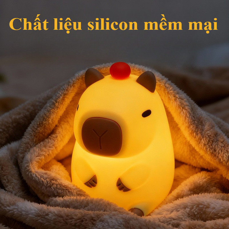 Đèn Ngủ Capybara 7 Màu, Chất Liệu Silicone An Toàn, Sạc USB, Dùng Làm Đèn Ngủ, Đèn Bàn, Trang Trí Phòng Khách