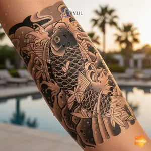 Koi Fish Tattoo Stiers Thiết kế chống nước 3D Bán vĩnh viễn Lý tưởng cho nghệ thuật cơ thể độc đáo mới