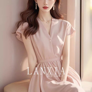 Đầm Dài Dáng Ôm Sang Trọng Phong Cách Pháp Màu Hồng, Thiết Kế Eo Thon, Dáng A-Line Cho Nữ Mùa Hè