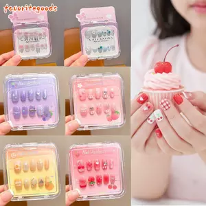 FAVORITEGOODS Móng Tay Giả Trẻ Em, Sticker Móng Tay Dài Họa Tiết Trái Tim Anh Đào Dễ Thương, 18 Mẫu Hoạt Hình Tháo Rời Cho Bé Gái Học Sinh