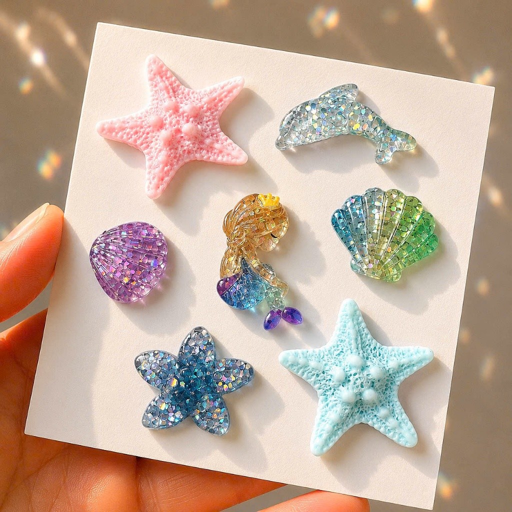 Set Charm Sao Biển Mermaid Pastel 🌟🐬 Charm Đại Dương Resin Glitter Ánh Cầu Vồng Gắn Dép Crocs Siêu Xinh Cao Cấp ✨
