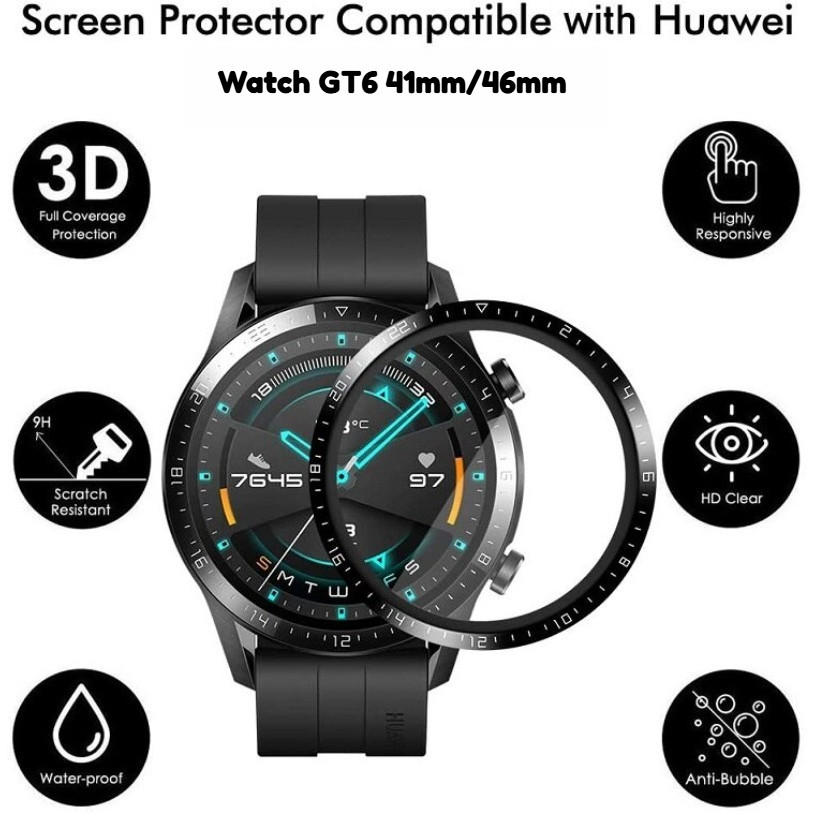 Full Cover HD Trong Suốt Mềm Hydrogel Cho Huawei Watch GT6 46mm 41mm Sợi Carbon Mặt Sau Phim Dành Cho Đồng Hồ Thông Minh Huawei GT 6 46mm 41mm Cong Cạnh Đen Kính Bảo Vệ Màn Hình