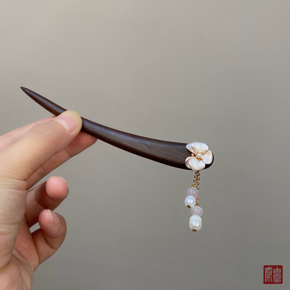 Kẹp Tóc WHX-13cm {Phalaenopsis} Kẹp Tóc Gỗ Mun Cổ Mới Kẹp Tóc Trung Quốc Tua Rua Kẹp Tóc