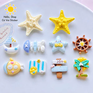 Set Charm Gắn Dép Hành Trình Đại Dương Sao Biển Kem Vàng Tàu Buồm Bãi Biển Nhiệt Đới Resin Cute 🌞⭐⛵🌴