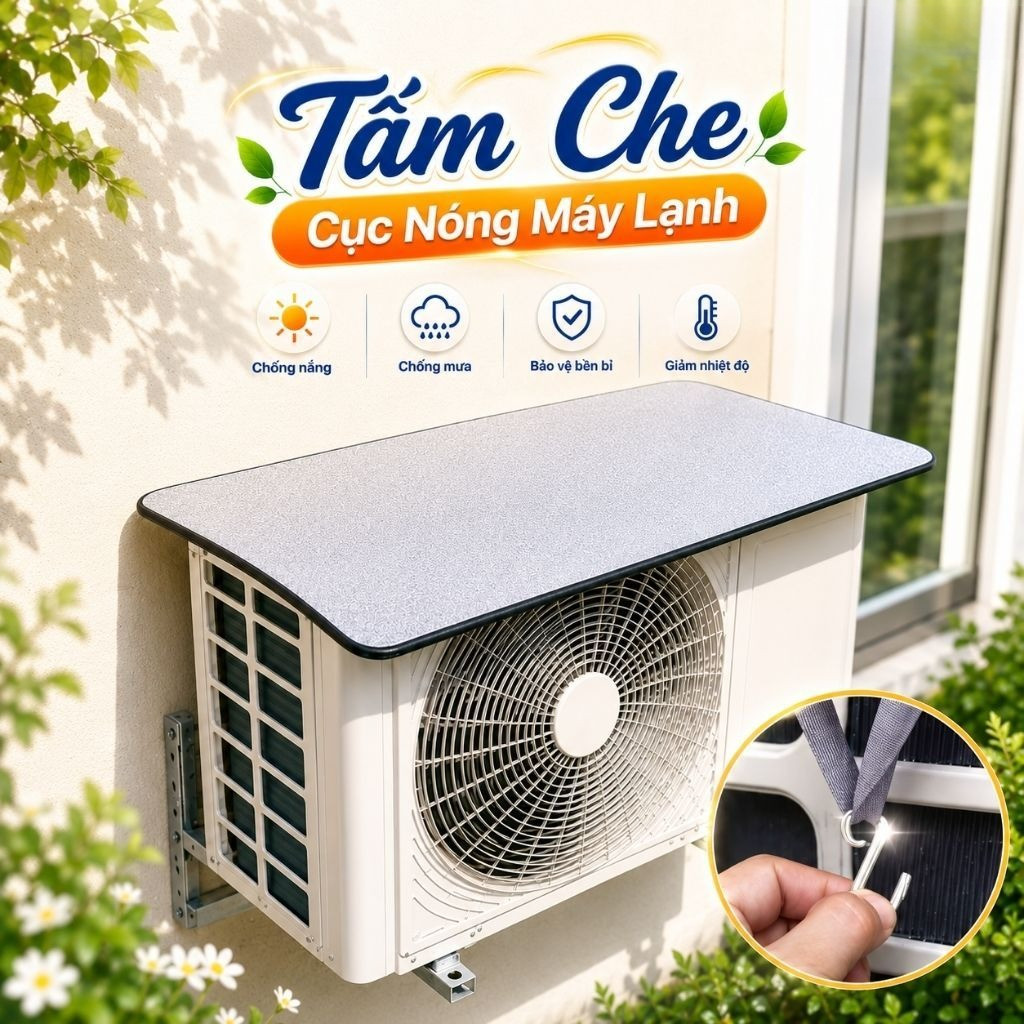 Tấm Che Cục Nóng Máy Lạnh  Chống Nắng Mưa Siêu Bền Màng Nhôm Cách Nhiệt Bảo Vệ Máy Lạnh