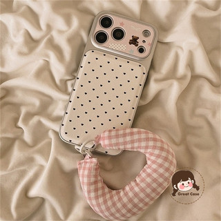 Ốp điện thoại hình gấu đen hình trái tim dễ thương cho Honor X5C X5B Plus Win RT Play 10 4G 5G Vỏ mềm bằng da PU có dây buộc lưới màu hồng