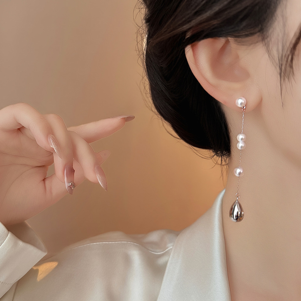 Bông tai tua rua ngọc trai thả nước đa năng bạc