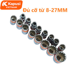 Đầu Tuýp 1/2 Inch Bông Kapusi - Khẩu Hoa Thị Ngắn Thép CR-V Cao Cấp Nhiều Kích Thước Từ 8-27MM