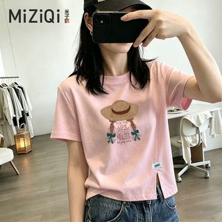 [MIZIQI] Áo thun ngắn tay cổ tròn đơn giản dành cho nữ, mùa hè xẻ viền mỏng hơn
