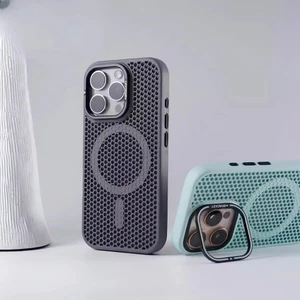 Vỏ điện thoại di động, lưới làm mát thoáng khí, khung hút từ tính, thích hợp cho iPhone 12 / 13 / 14pro / 15promax / 16, vỏ bảo vệ điện thoại di động iPhone mới.