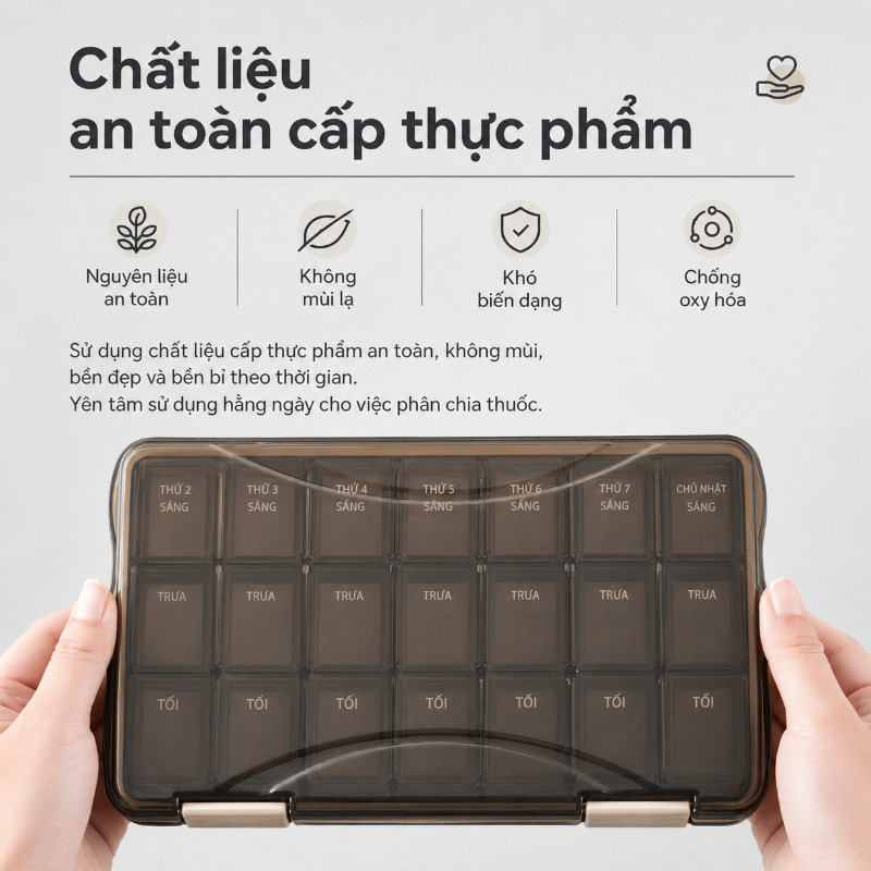 Hộp lưu trữ thuốc theo tuần 28 ngăn tiếng Việt khay chia thuốc trong suốt tiện chăm sóc sức khỏe