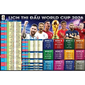 Siêu Phẩm Mùa Hè Lịch thi đấu World Cup 2026 dán tường có keo sẵn KT 40x60cm - CN1