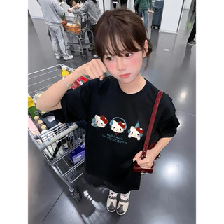 （Giao hàng 24h）Angela áo phông nữ form rộng đen Hello Kitty mùa hè xinh bigsize  salute áo thun local brand